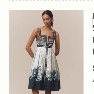 Maeve Blue and White Floral Midi Dress